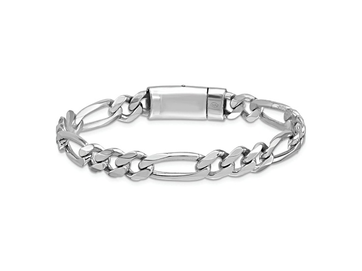 Rhodium Over Sterling Silver Polished 8.5mm Figaro 8 Inch Chain Bracelet