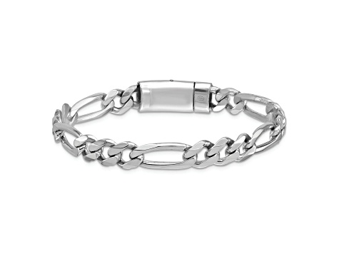 Rhodium Over Sterling Silver Polished 8.5mm Figaro 8 Inch Chain Bracelet