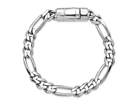 Rhodium Over Sterling Silver Polished 8.5mm Figaro 8 Inch Chain Bracelet