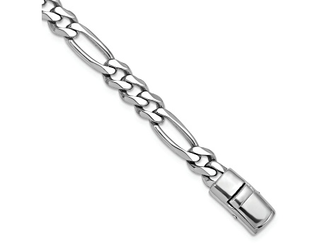 Rhodium Over Sterling Silver Polished 8.5mm Figaro 8 Inch Chain Bracelet