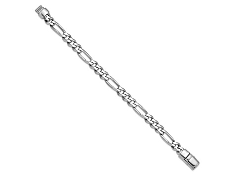 Rhodium Over Sterling Silver Polished 8.5mm Figaro 8 Inch Chain Bracelet