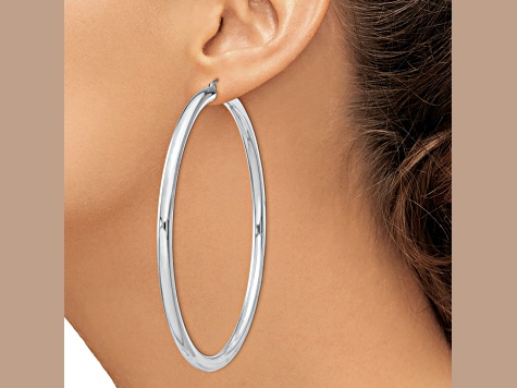 Sterling Silver Rhodium-plated 4mm Round Hoop Earrings