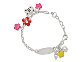 Sterling Silver Enameled Floral Butterfly with 1-inch Extensions Children's ID Bracelet
