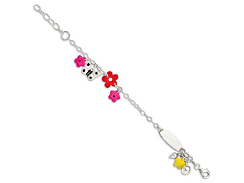 Sterling Silver Enameled Floral Butterfly with 1-inch Extensions Children's ID Bracelet