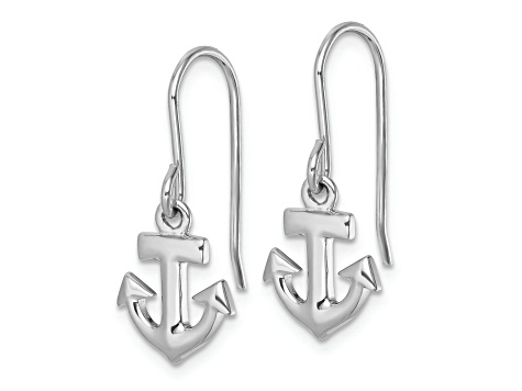 Rhodium Over Sterling Silver Polished Anchor Dangle Earrings