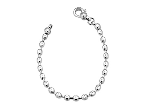 Rhodium Plated Sterling Silver 4.85mm Hammered Bead Bracelet