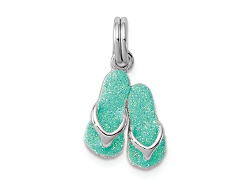 Picture of Rhodium Over Sterling Silver Green Enamel Flip Flops Charm