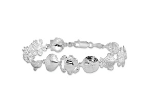Rhodium Over Sterling Silver Polished Multi-Shell and Sealife Bracelet