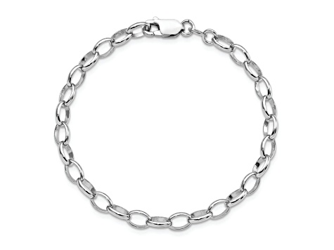 Rhodium Over Sterling Silver 5mm Rolo Chain Bracelet