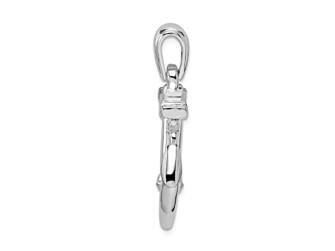 Rhodium Over Sterling Silver Polished 3D Anchor with Chain Pendant