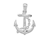 Rhodium Over Sterling Silver Polished 3D Anchor with Chain Pendant