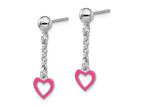Sterling Silver Pink Enamel Heart Post Dangle Earrings