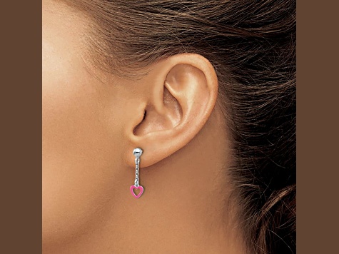 Sterling Silver Pink Enamel Heart Post Dangle Earrings