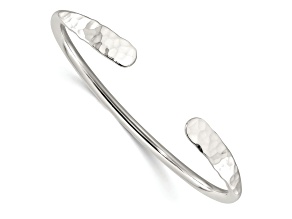 Sterling Silver Polished with Hammered Ends Cuff Bracelet