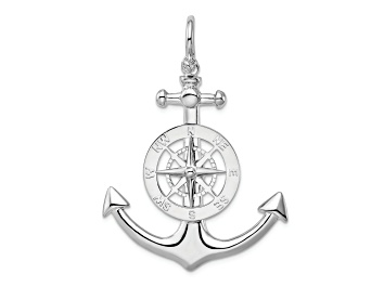 Picture of Rhodium Over Sterling Silver Polished 3D Large Anchor with Compass Pendant