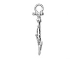 Rhodium Over Sterling Silver Polished 3D Large Anchor with Compass Pendant
