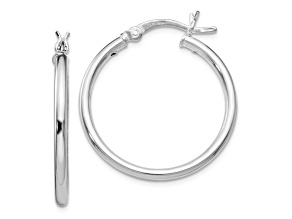 Rhodium Over Sterling Silver 1 1/16" Polished Hinged Hoop Earrings