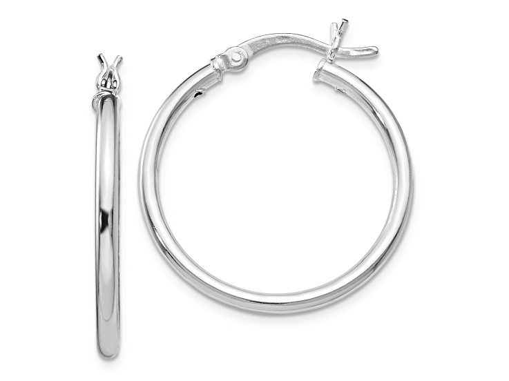 Rhodium Over Sterling Silver 1 1/16" Polished Hinged Hoop Earrings