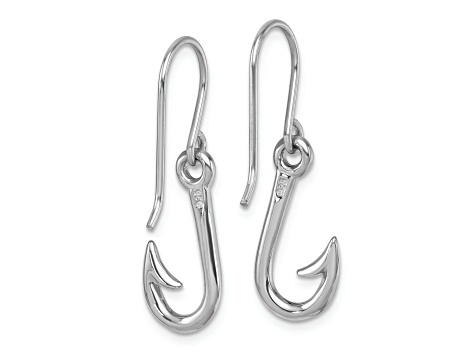 Rhodium Over Sterling Silver Polished Hook Dangle Earrings