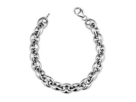 Rhodium Plated Sterling Silver Puffed Mariner Bracelet - 1CPWPA | JTV