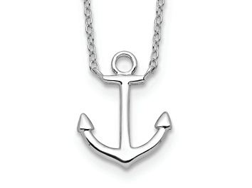 Picture of Rhodium Over Sterling Silver Anchor with 2 Inch Extension Necklace