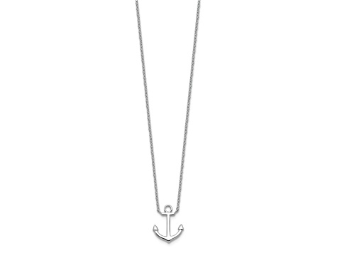 Rhodium Over Sterling Silver Anchor with 2 Inch Extension Necklace