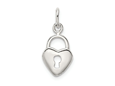 Sterling Silver Polished Diamond-cut Heart Lock Charm