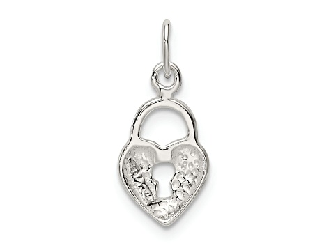 Sterling Silver Polished Diamond-cut Heart Lock Charm