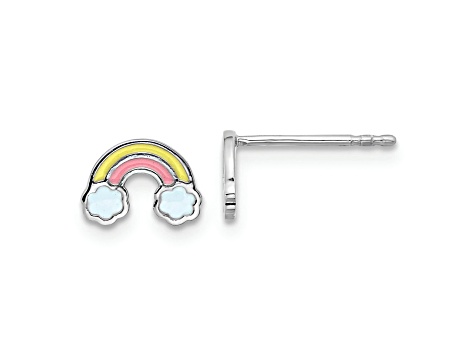 Rhodium Over Sterling Silver Enameled Rainbow Children's Post Earrings