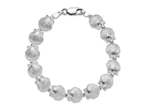 Rhodium Over Sterling Silver Polished Scallop Shell Bracelet