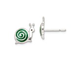 Sterling Silver Polished Green and Black Enameled Snail Post Earrings