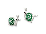 Sterling Silver Polished Green and Black Enameled Snail Post Earrings