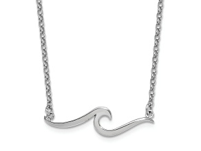 Rhodium Over Sterling Silver Wave 16 + 2 Inch Necklace