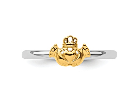 Sterling Silver Stackable Expressions Yellow-plated Claddagh Ring
