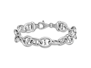 Rhodium Over Sterling Silver Polished and Textured Mariner Link Bracelet
