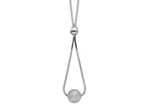 Sterling Silver Rhodium-plated Diamond-cut Beaded Drop 18-inch Necklace