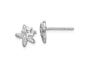 Rhodium Over Sterling Silver Polished and Textured Starfish Earrings