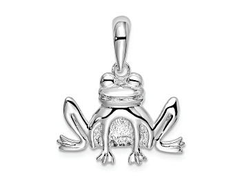 Picture of Rhodium Over Sterling Silver Polished and Textured Sitting Frog Pendant