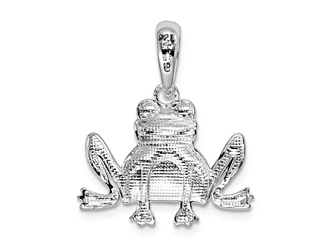 Rhodium Over Sterling Silver Polished and Textured Sitting Frog Pendant
