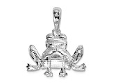 Rhodium Over Sterling Silver Polished and Textured Sitting Frog Pendant