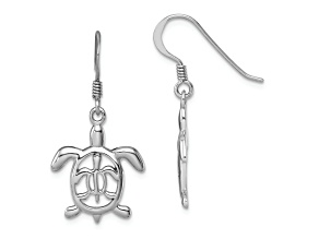 Rhodium Over Sterling Silver Cut Out Mother and Baby Turtle Dangle Earrings