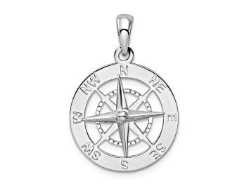 Picture of Rhodium Over Sterling Silver Polished Nautical Compass Pendant