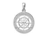 Rhodium Over Sterling Silver Polished Nautical Compass Pendant