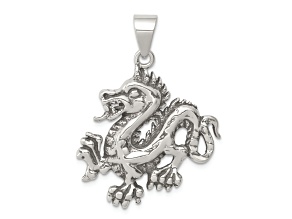 Sterling Silver Antiqued and Textured Chinese Dragon Pendant