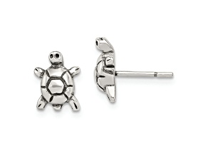 Sterling Silver Polished and Antiqued Turtle Post Earrings