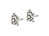 Sterling Silver Polished and Antiqued Turtle Post Earrings