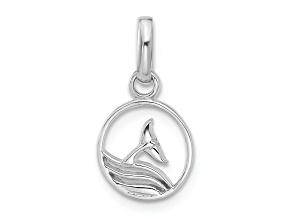 Rhodium Over Sterling Silver Whale and Dolphin Tail Circle Pendant