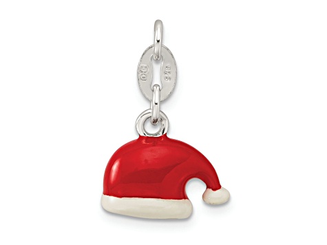 Sterling Silver Polished Enamel Santa Hat Charm