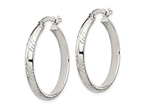 Sterling Silver Diamond-cut 4mm Bangle and 3mm Hoop Earring Set