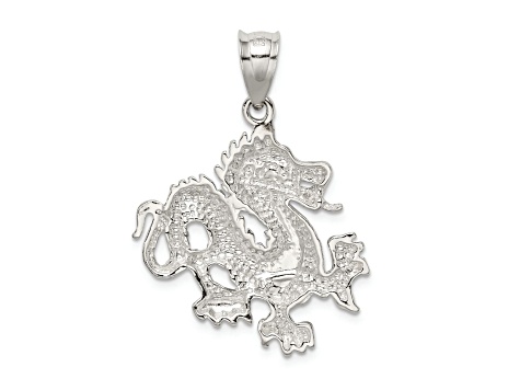 Sterling Silver Polished and Textured Chinese Dragon Pendant